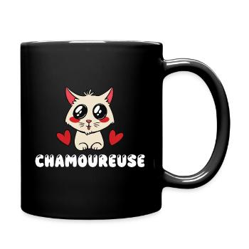 Chamoureuse Chat Amoureux Kawaii Mignon Jeu de Mot - Mug uni - noir - Droite
