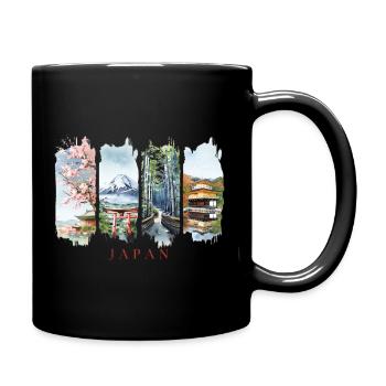 Japan Vacation Travel – Cherry Blossom & Mount Fuji - Full Colour Mug - black - Right
