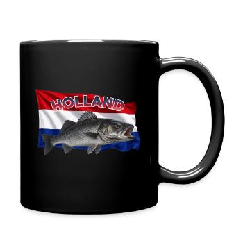 Wolfsbarsch Angeln Holland - Küstenangeln Design - Tasse einfarbig - Schwarz - Rechts