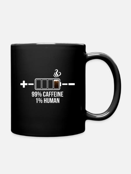 99 % Koffein 1 % menschliche Batterie Thema - Tasse einfarbig - Schwarz