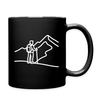 Minimalist hiker in front of mountain panorama - Full Colour Mug - black - Right