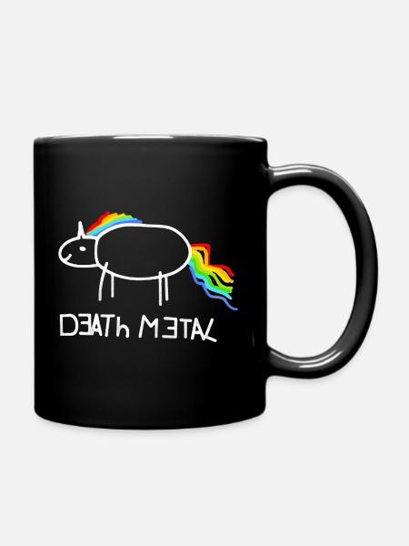 Regenbogen Einhorn Death Metal minimalistisch spaß - Tasse einfarbig - Schwarz