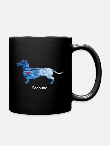 Seehund Wasser Dackel Herz - Tasse einfarbig - Schwarz