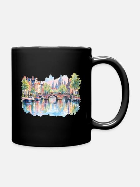 Wasserfarben-Kanallandschaft - Tasse einfarbig - Schwarz