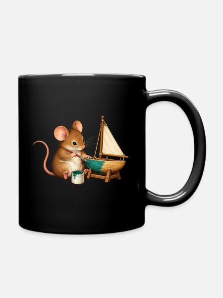 Maus baut ein Modellsegelboot - Tasse einfarbig - Schwarz