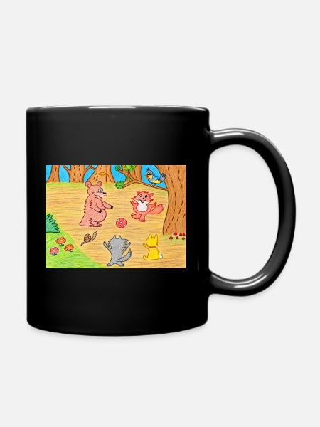 Verspieltes Waldfreunde-Ballspiel - Tasse einfarbig - Schwarz