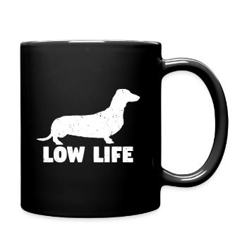 Niedriges Leben. Lustige Vintage Dachshund-Silhouette-Geschenke. - Tasse einfarbig - Schwarz - Rechts