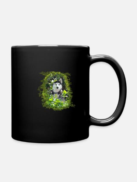 Husky dans les buissons - Mug uni - noir
