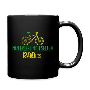 Man erlebt mich selten Radlos - Tasse einfarbig - Schwarz - Rechts