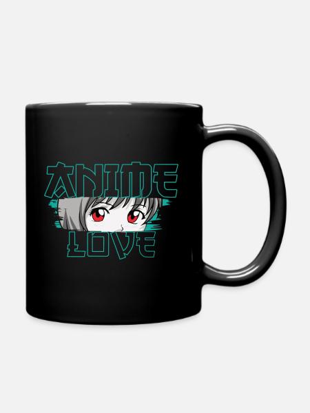 Anime Visage amour Kawaii Manga graphisme design - Mug uni - noir