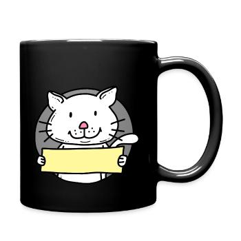 Katze / Kater mit Schild - Tasse einfarbig - Schwarz - Rechts
