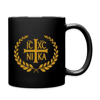 Weizen mit Kreuz IC-XC-NI-KA Jesus ist der Sieger - Tasse einfarbig - Schwarz - Rechts