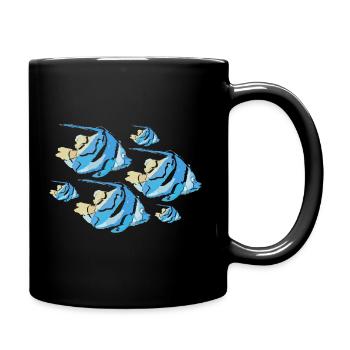 Blaue Fische - Tasse einfarbig - Schwarz - Rechts