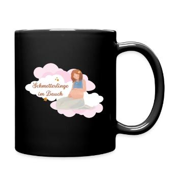Geschenk für Schwangere 💗 Schmetterlinge im Bauch - Tasse einfarbig - Schwarz - Rechts