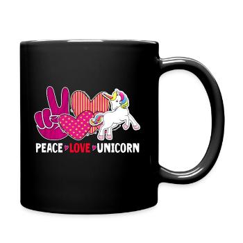 Frieden Liebe Einhorn - Tasse einfarbig - Schwarz - Rechts