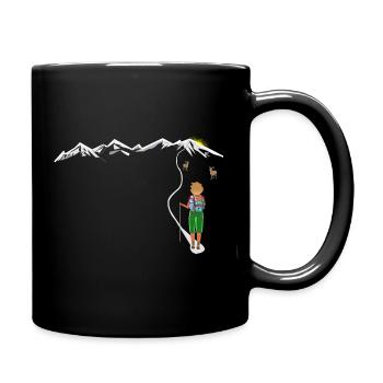Frau geht wandern Auf die Berge bei Sonnenschein - Tasse einfarbig - Schwarz - Rechts