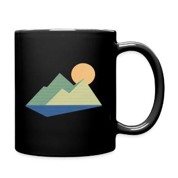 Berg mit Sonne Halftone - Tasse einfarbig - Schwarz - Rechts