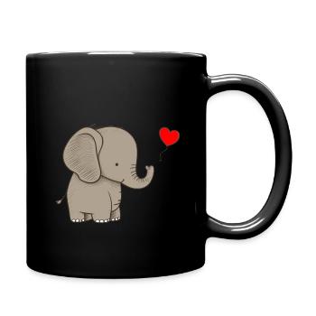 Elefant mit Herz Geschenk - Tasse einfarbig - Schwarz - Rechts
