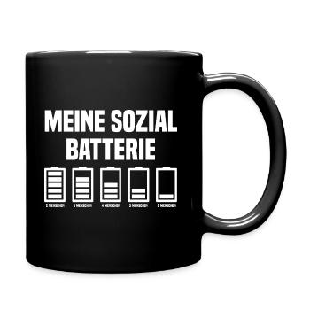 Meine Sozial Batterie Lustige Sprüche - Tasse einfarbig - Schwarz - Rechts