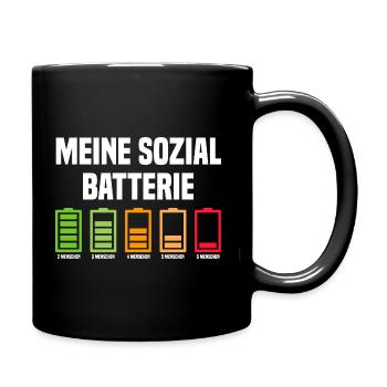 Meine Sozial Batterie Lustige Sprüche - Tasse einfarbig - Schwarz - Rechts