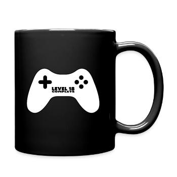 Level 18 completed, geek player, gamepad - Full Colour Mug - black - Right