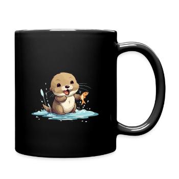 Mignon bébé loutre - Mug uni - noir - Droite