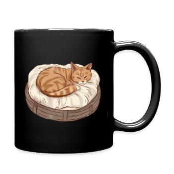 Katze im Bett Offizielles Schlafshirt - Tasse einfarbig - Schwarz - Rechts