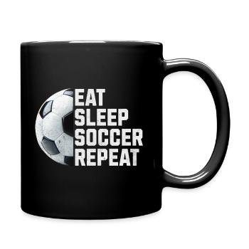 EAT SLEEP SOCCER REPEAT - Tasse einfarbig - Schwarz - Rechts