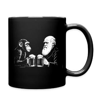 Charles Darwin trinkt Bier mit Affe - Tasse einfarbig - Schwarz - Rechts