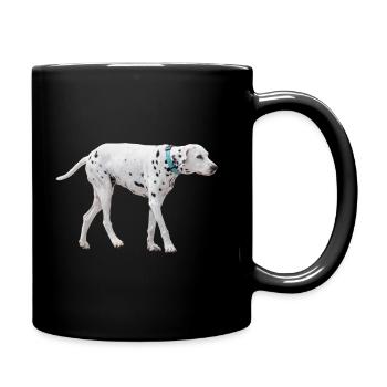 Dalmatiner Hund, weißer Hund mit schwarzen Flecken - Tasse einfarbig - Schwarz - Rechts