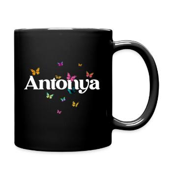 Schöner Mädchenname mit Schmetterlingen ANTONYA - Tasse einfarbig - Schwarz - Rechts