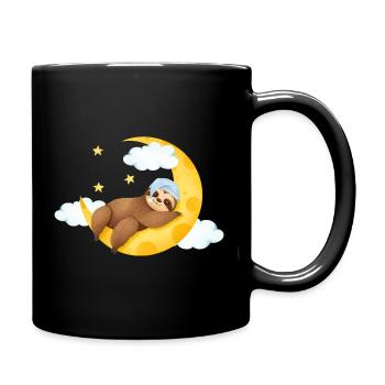 Faultier auf dem Mond - Tasse einfarbig - Schwarz - Rechts