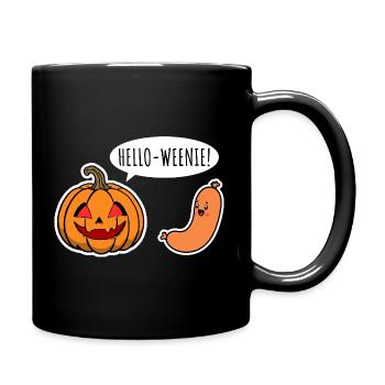Hello Weenie! Creepy Halloween Kürbis & Würstchen - Tasse einfarbig - Schwarz - Rechts