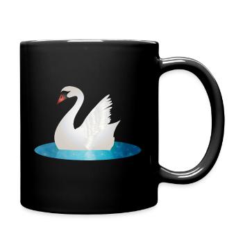 Schimmernder Schwan mit erhobenem Flügel - Tasse einfarbig - Schwarz - Rechts