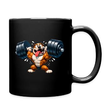 Bulldogge Bodybuilder Lustiges Fitness Motiv - Tasse einfarbig - Schwarz - Rechts