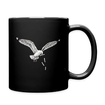 Mouette drôle qui vole des frites sur la plage - Mug uni - noir - Droite