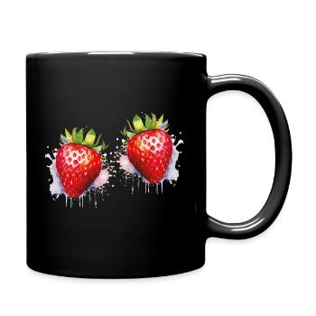 Wasserfarbene Erdbeeren  - Tasse einfarbig - Schwarz - Rechts