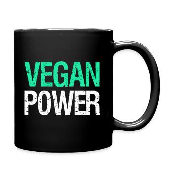 VEGAN POWER – Funny vegan saying with humor - Full Colour Mug - black - Right
