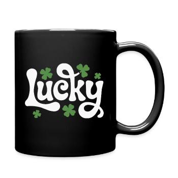 Lucky Kleeblatt Schriftzug - Tasse einfarbig - Schwarz - Rechts