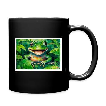 Fröhlicher Frosch im Blattwald - Tasse einfarbig - Schwarz - Rechts