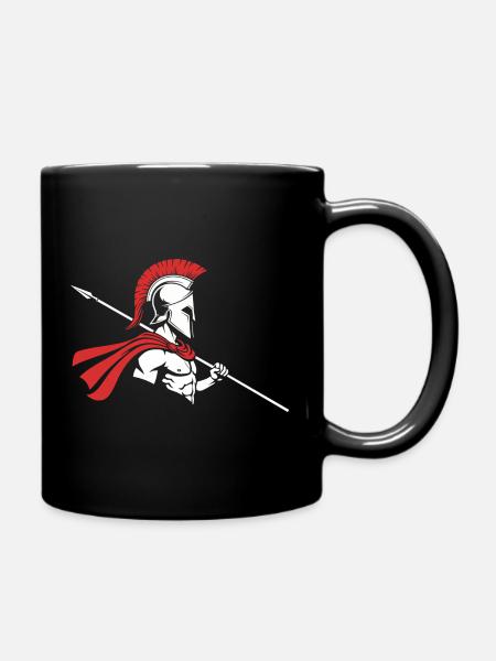 Spartan Profile Spear Logo Mascot Warrior - Full Colour Mug - black