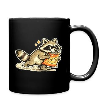 Waschbär mit Snackbeutel Cartoon - Tasse einfarbig - Schwarz - Rechts