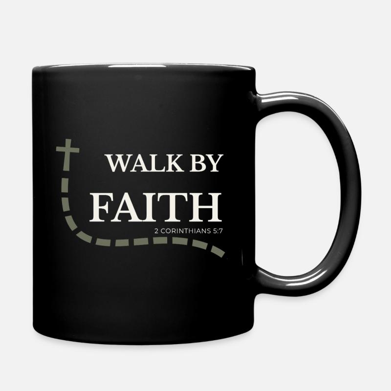 Walk by Faith | 2 Corinthians 5:7 - Full Colour Mug - black