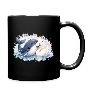 Hope & Schwen in Love - Wal & Schwan - Tasse einfarbig - Schwarz - Rechts