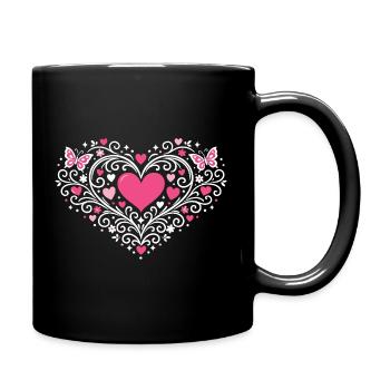Heart Ornamented Roses Butterflies - Full Colour Mug - black - Right