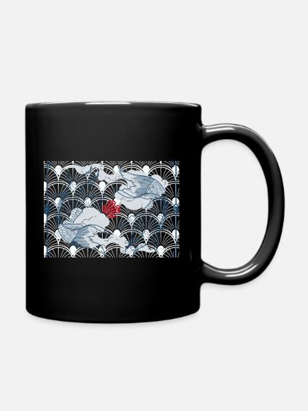 Koi fish in blue wave pattern japan koi - Full Colour Mug - black