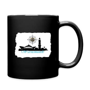 Warnemünde Compass & Lighthouse Silhouette - Full Colour Mug - black - Right