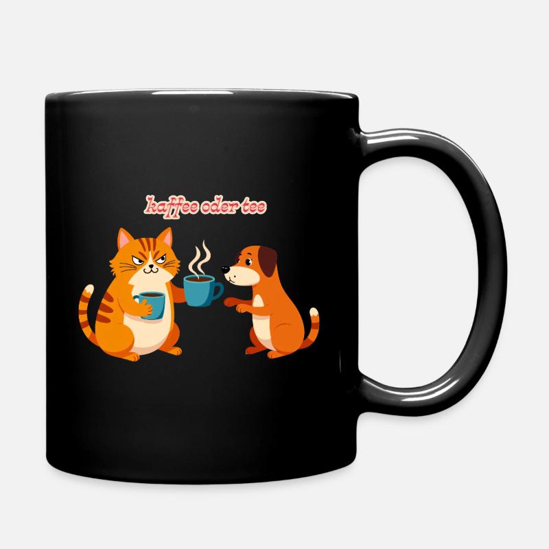 Kaffee oder Tee? Lustige Katze und Hund Bürohumor - Tasse einfarbig - Schwarz