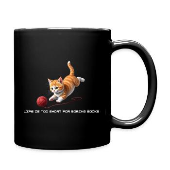 Chaton avec une pelote de laine rouge - Mug uni - noir - Droite