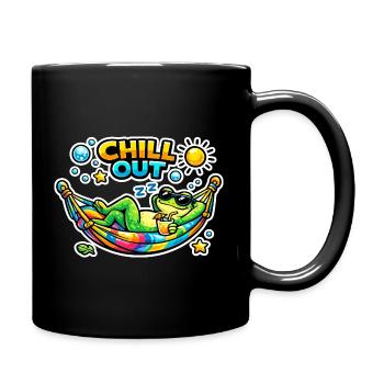 Chillout frog in hammock - Full Colour Mug - black - Right